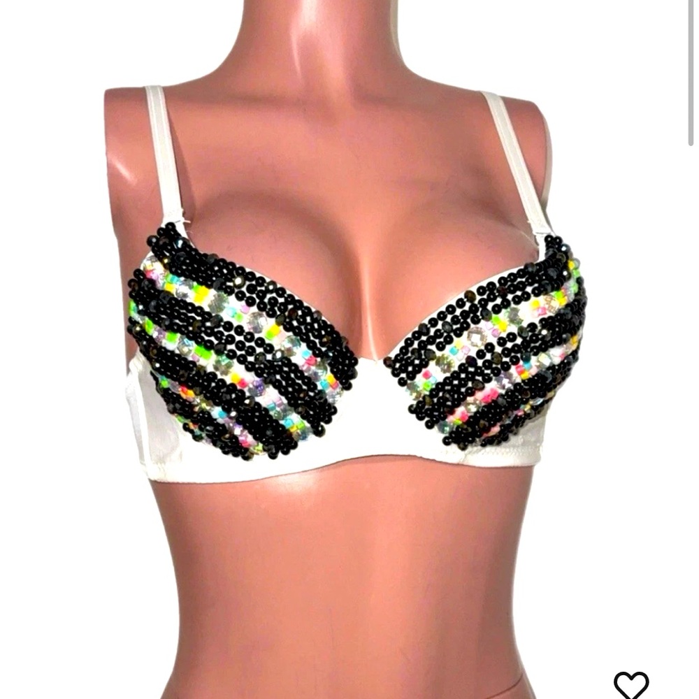 Sequin Embellished White Bra